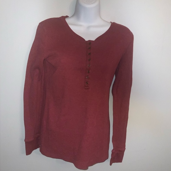 Burgundy Eddie Bauer Fitted Thermal Henley Top Sz L - Picture 4 of 6